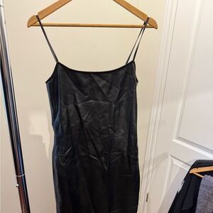 Theory faux leather body con dress. Hits below knees. Slim fit